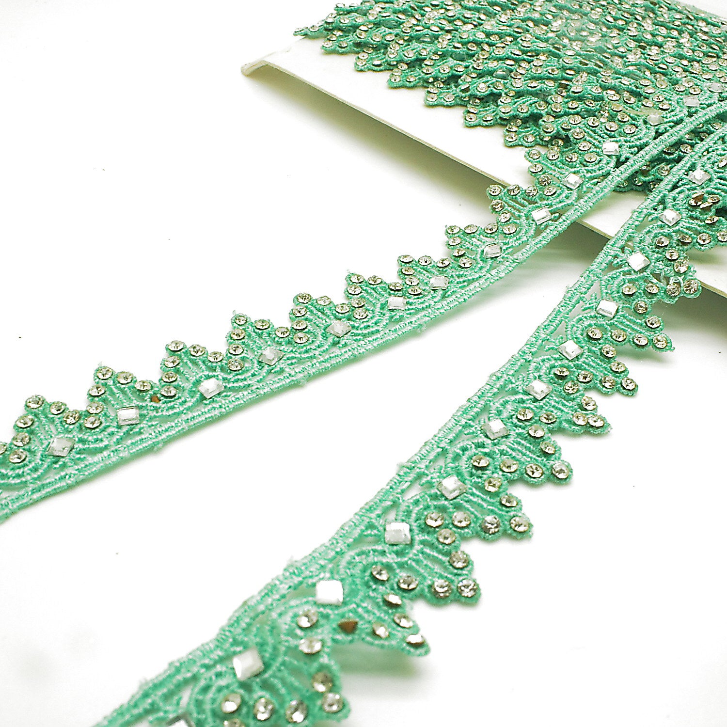 LIGHT GREEN RHINSTONE EDGING TRIM - sarahi.NYC