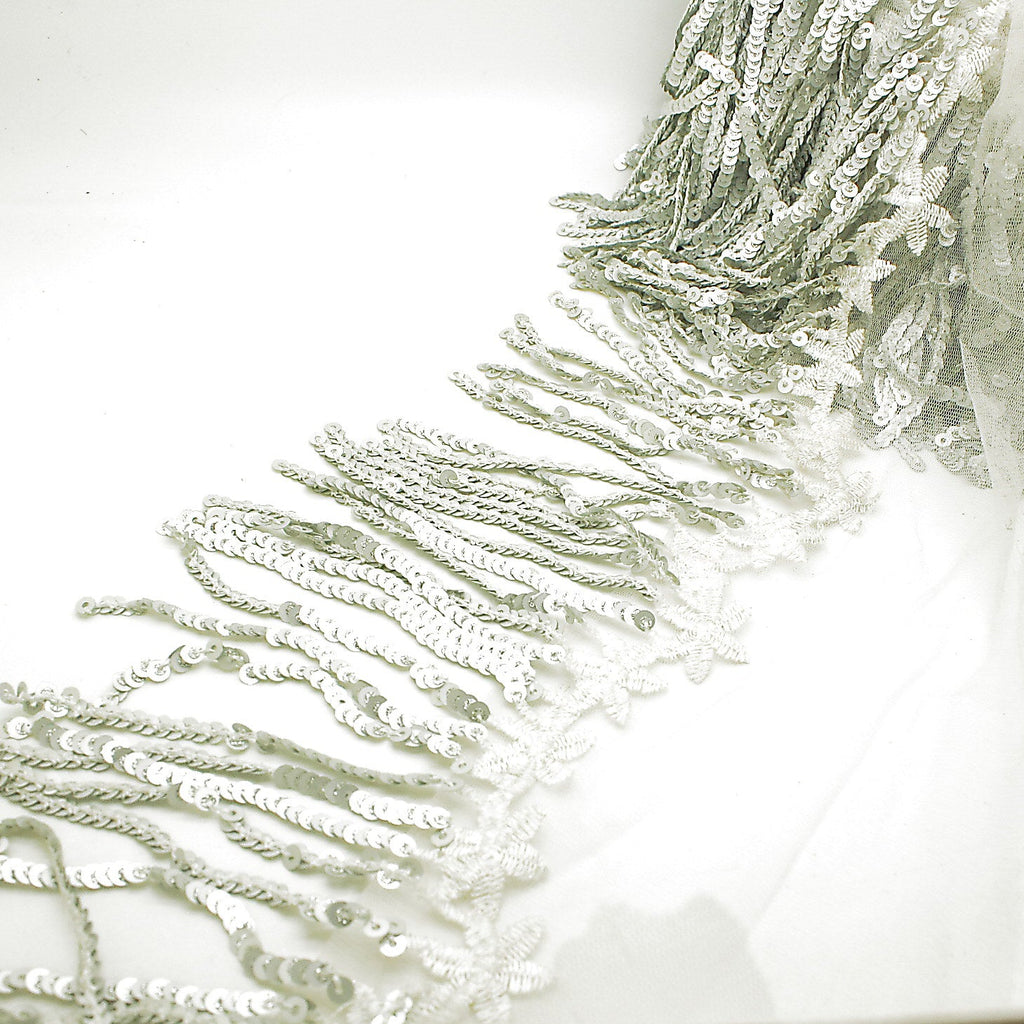 SILVER SEQUIN FRINGE TRIM - SARAHI.NYC