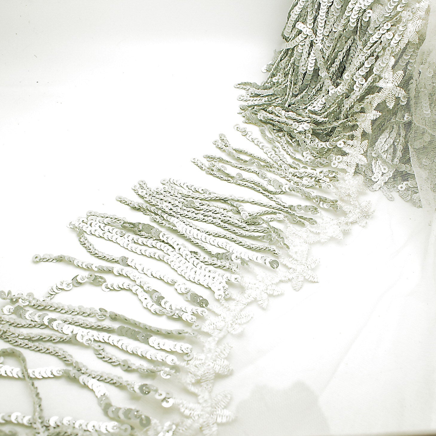 SILVER SEQUIN FRINGE TRIM - SARAHI.NYC