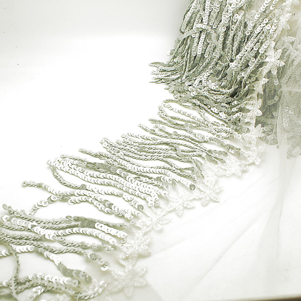 SILVER SEQUIN FRINGE TRIM - SARAHI.NYC