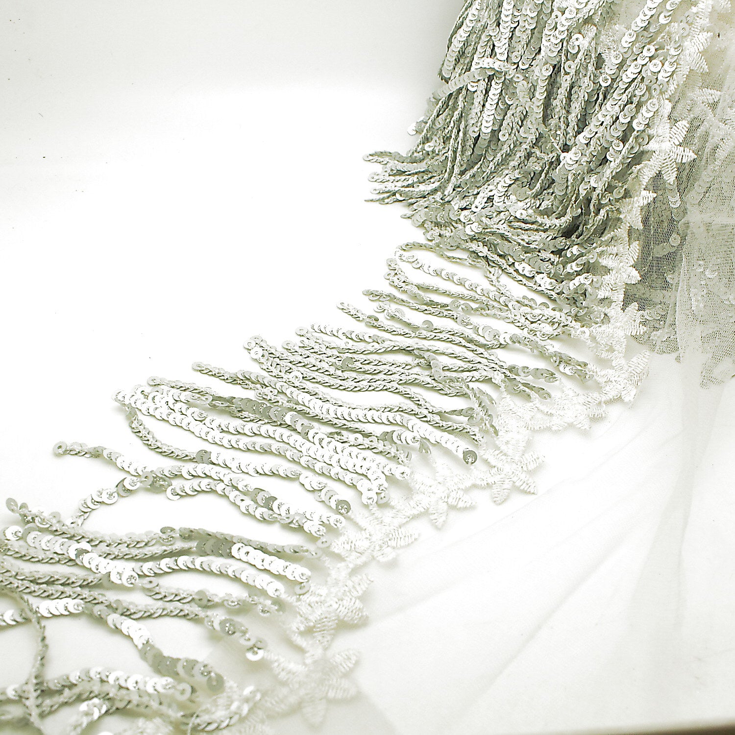 SILVER SEQUIN FRINGE TRIM - SARAHI.NYC