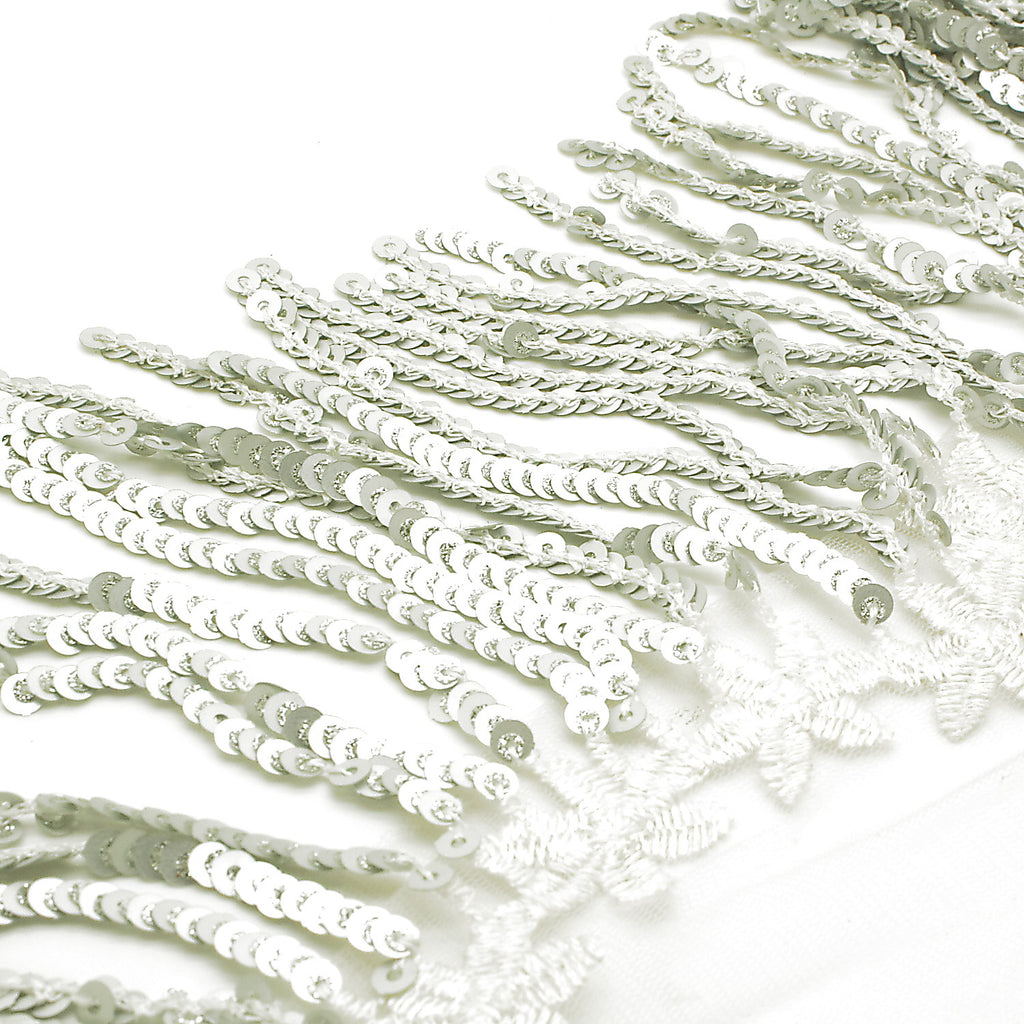 SILVER SEQUIN FRINGE TRIM - SARAHI.NYC