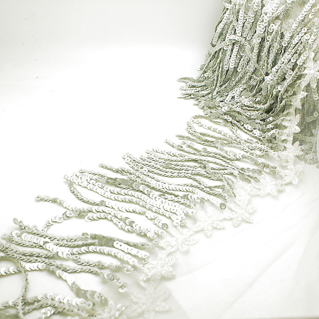 SILVER SEQUIN FRINGE TRIM - SARAHI.NYC