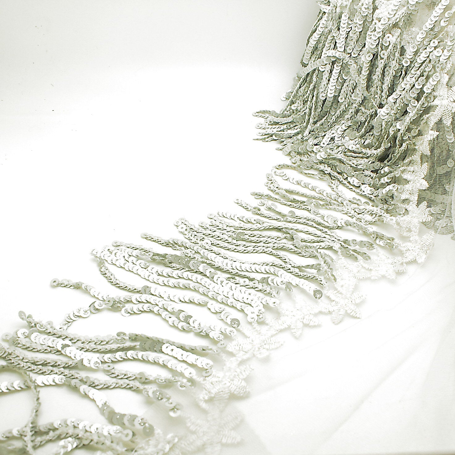 SILVER SEQUIN FRINGE TRIM - SARAHI.NYC