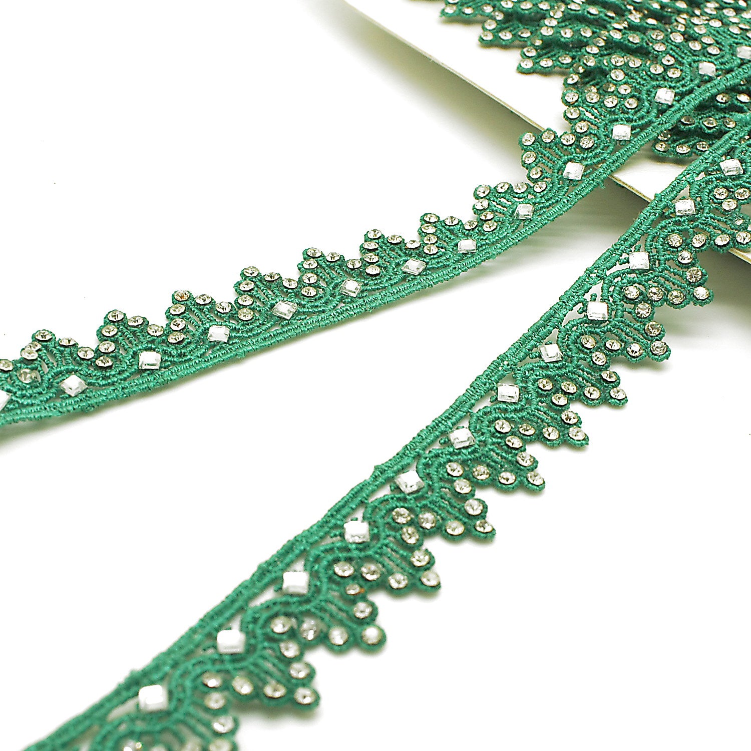 GREEN RHINSTONE EDGING TRIM - sarahi.NYC