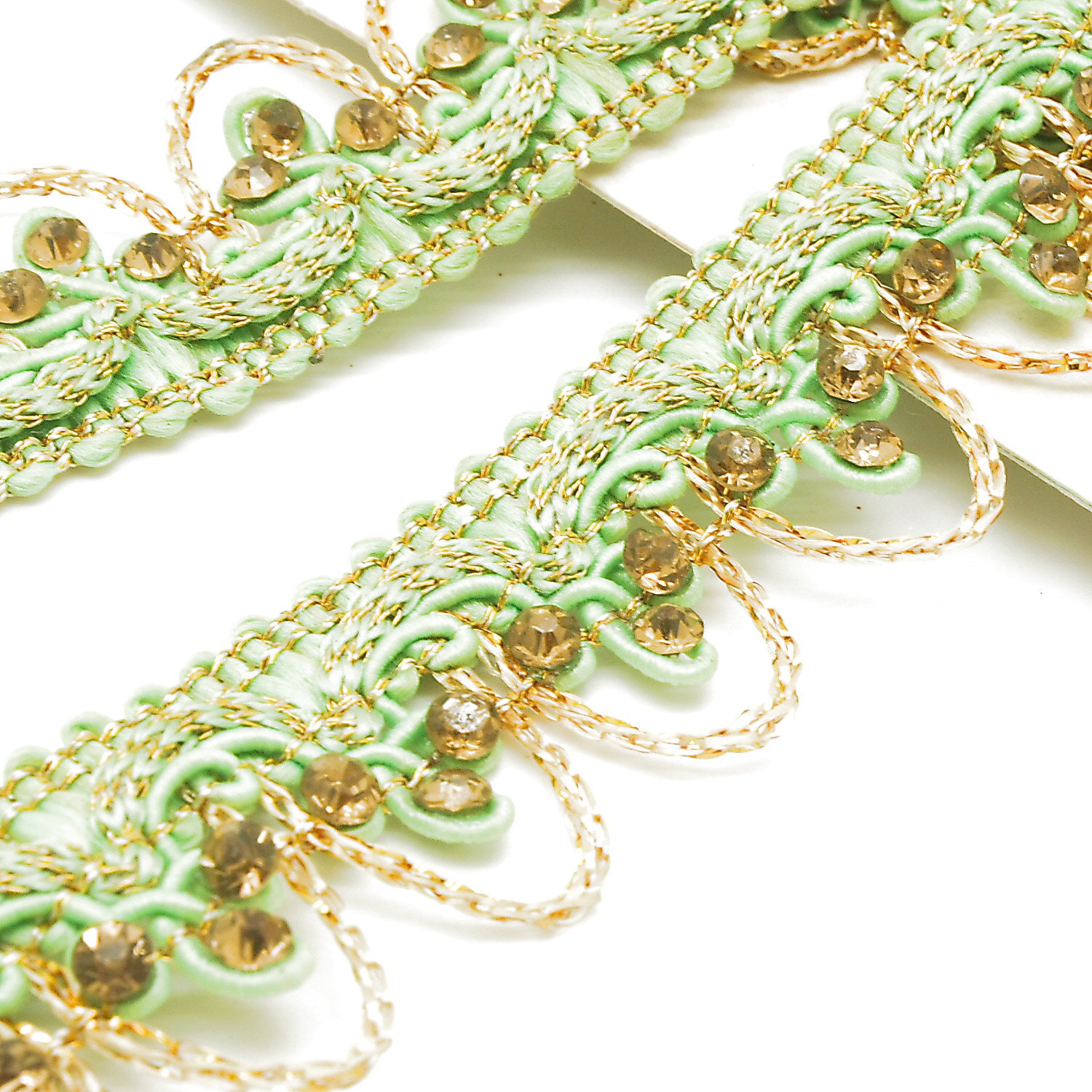 LIGHT GREEN RHINSTONE EDGING TRIM - sarahi.NYC