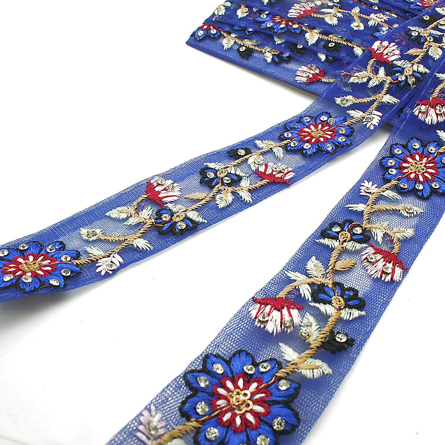BLUE EMBROIDERED BEADED TRIM - sarahi.NYC