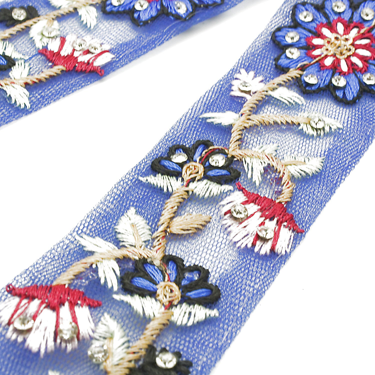 BLUE EMBROIDERED BEADED TRIM - sarahi.NYC