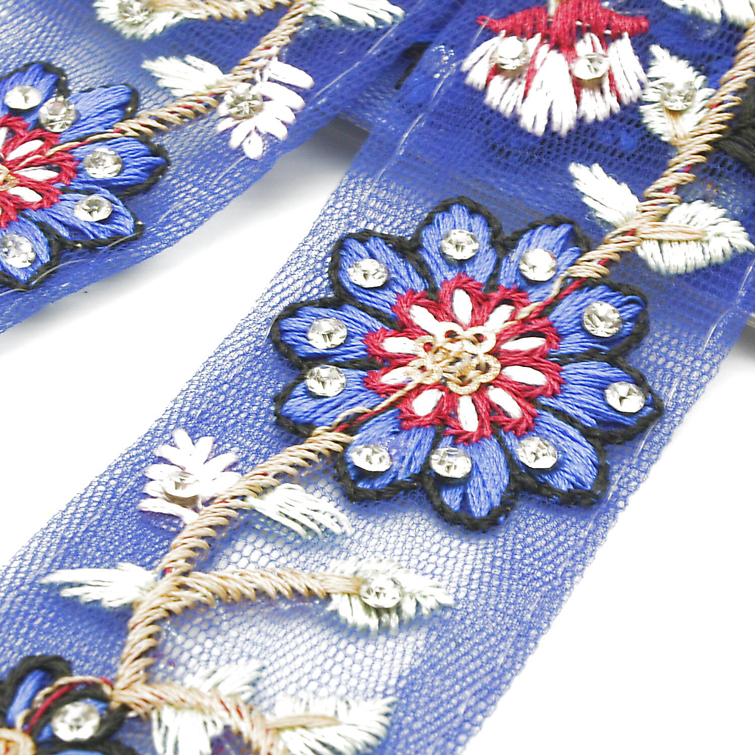 BLUE EMBROIDERED BEADED TRIM - sarahi.NYC