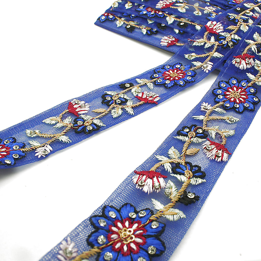 BLUE EMBROIDERED BEADED TRIM - sarahi.NYC