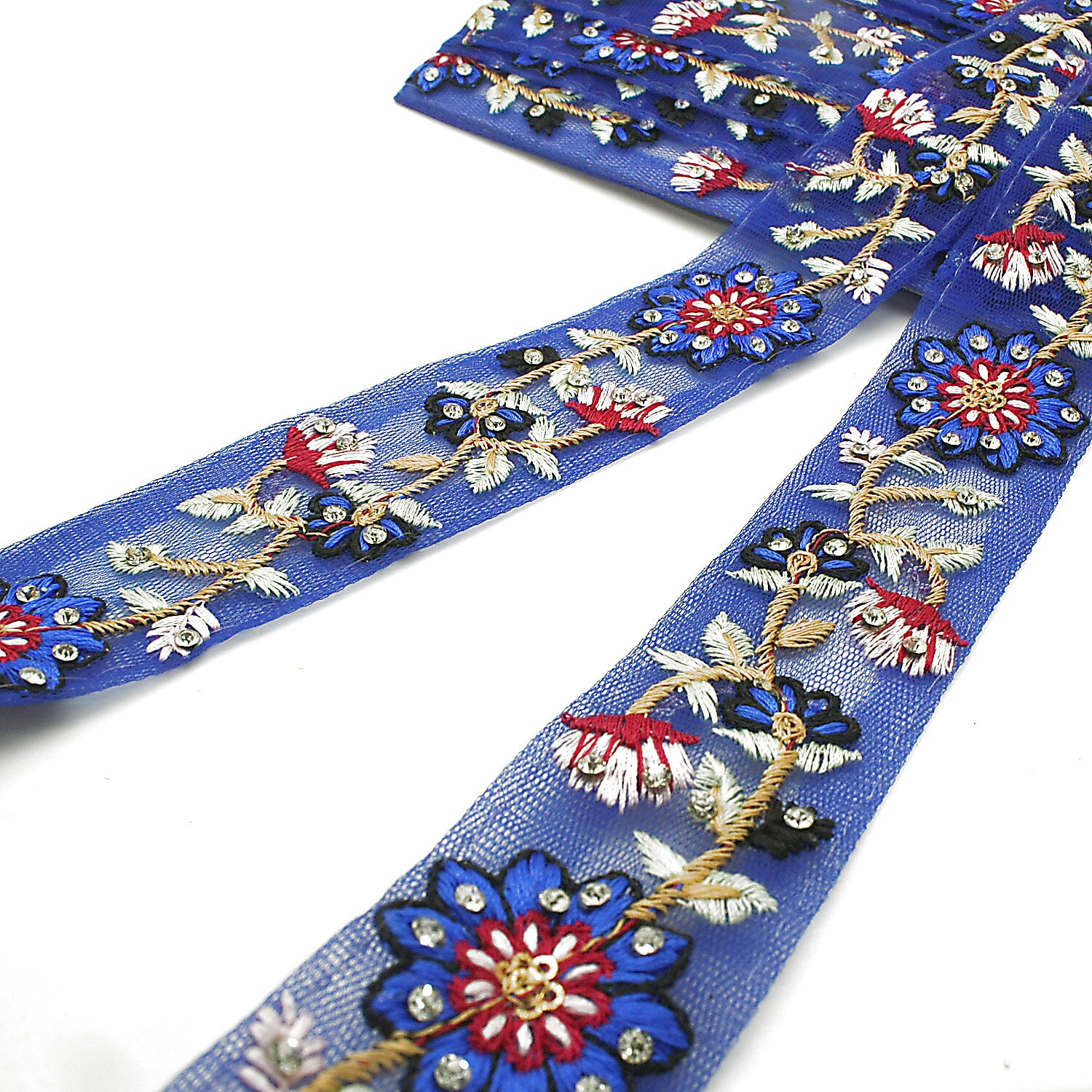 BLUE EMBROIDERED BEADED TRIM - sarahi.NYC