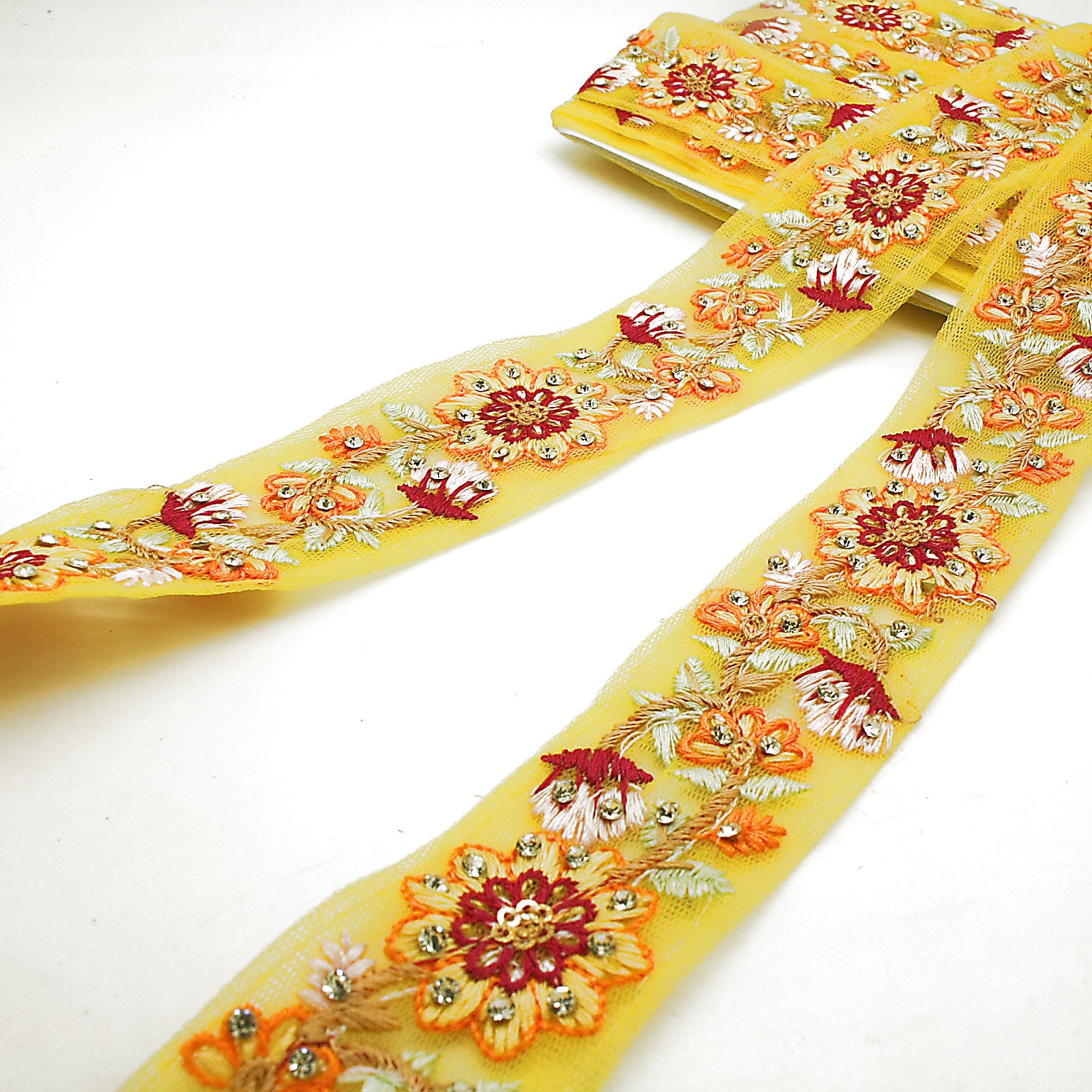 YELLOW STONE EMBROIDERED TRIM - sarahi.NYC