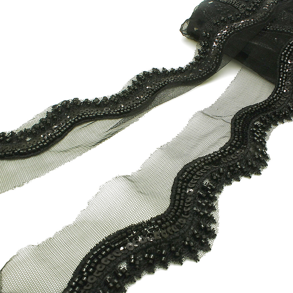 BLACK BEADED SEQUIN WAVE TRIM - sarahi.NYC