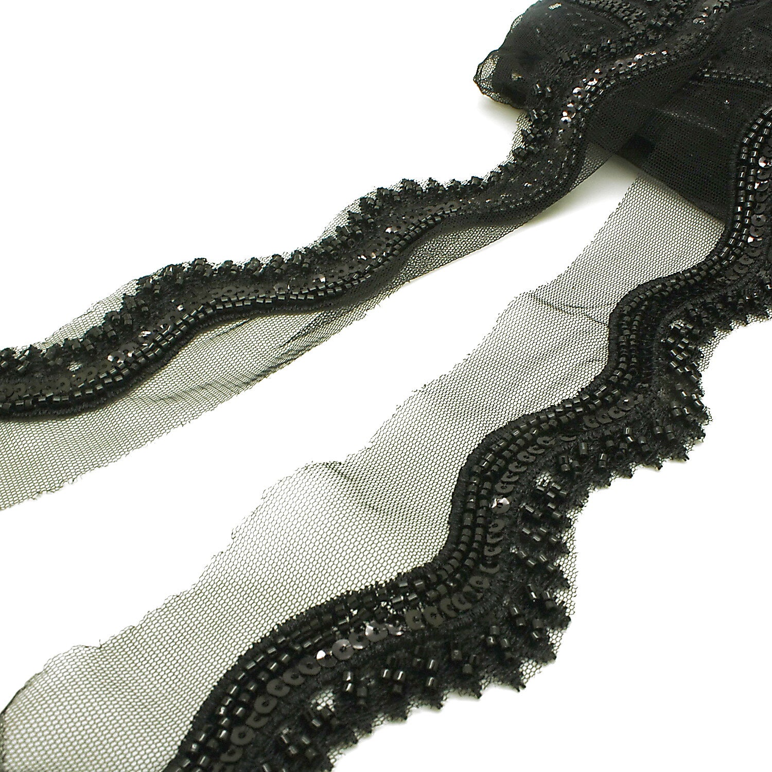 BLACK BEADED SEQUIN WAVE TRIM - sarahi.NYC