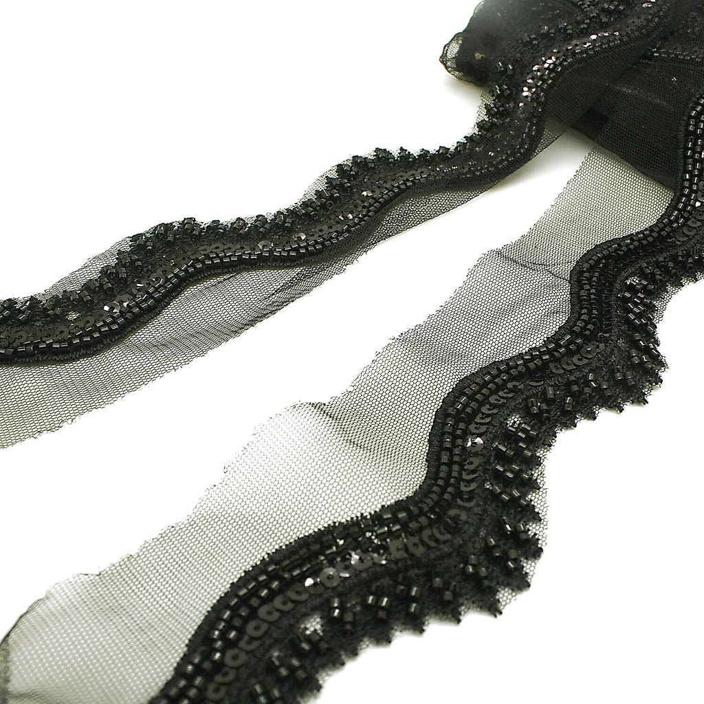 BLACK BEADED SEQUIN WAVE TRIM - sarahi.NYC