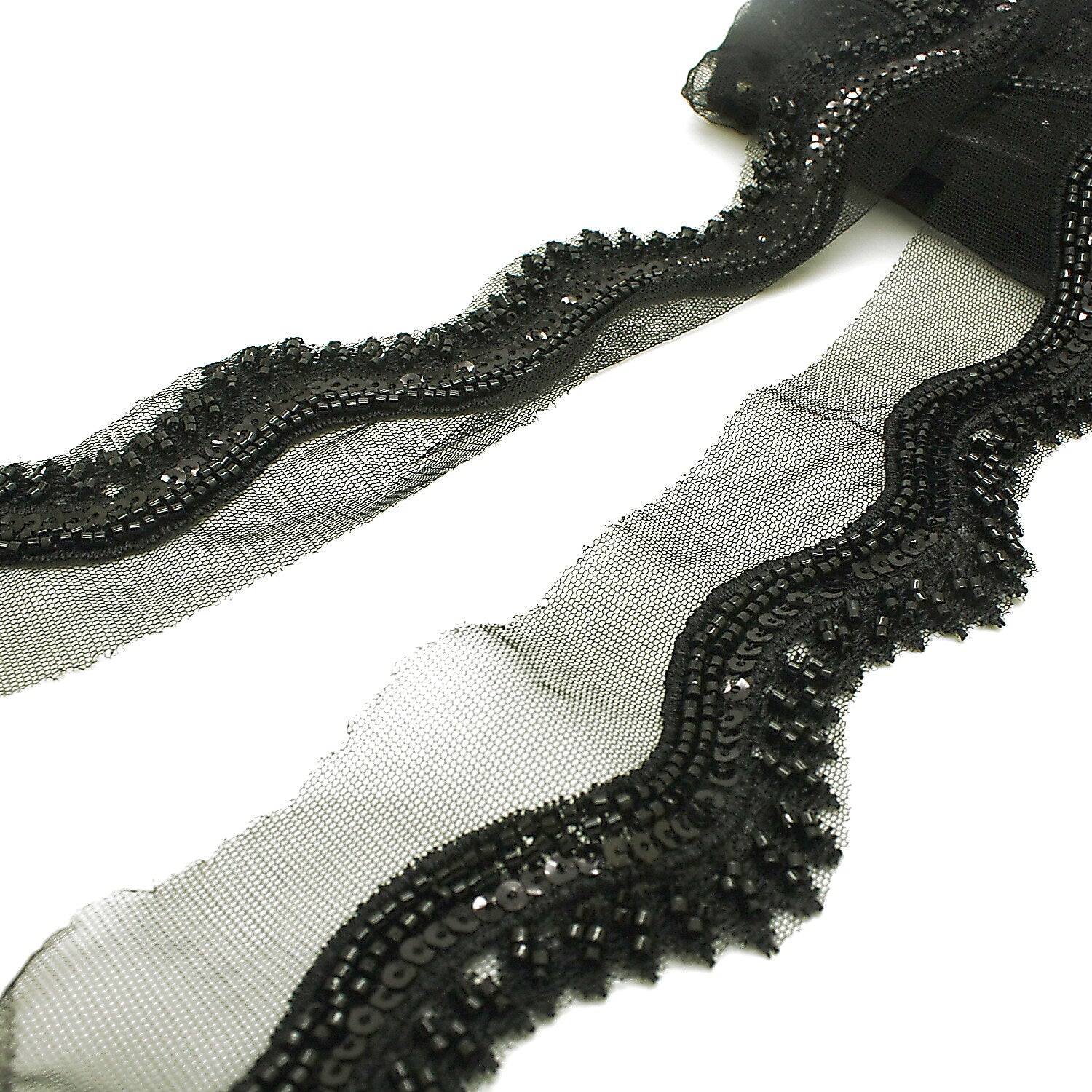 BLACK BEADED SEQUIN WAVE TRIM - sarahi.NYC