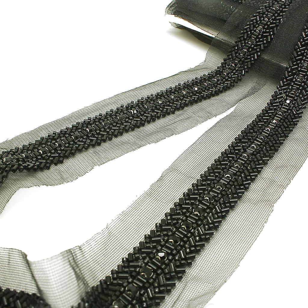 BLACK BEADED CRYSTAL TRIM - sarahi.NYC