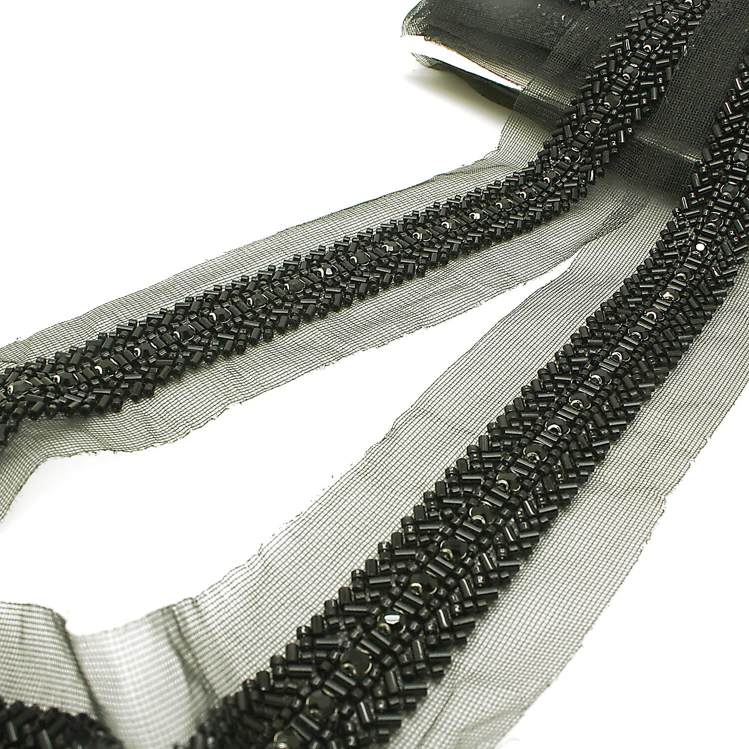 BLACK BEADED CRYSTAL TRIM - sarahi.NYC