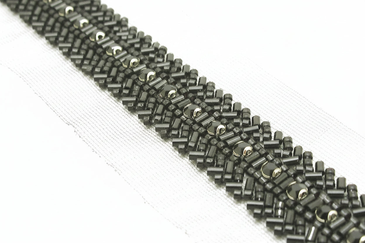 BLACK BEADED CRYSTAL TRIM - sarahi.NYC