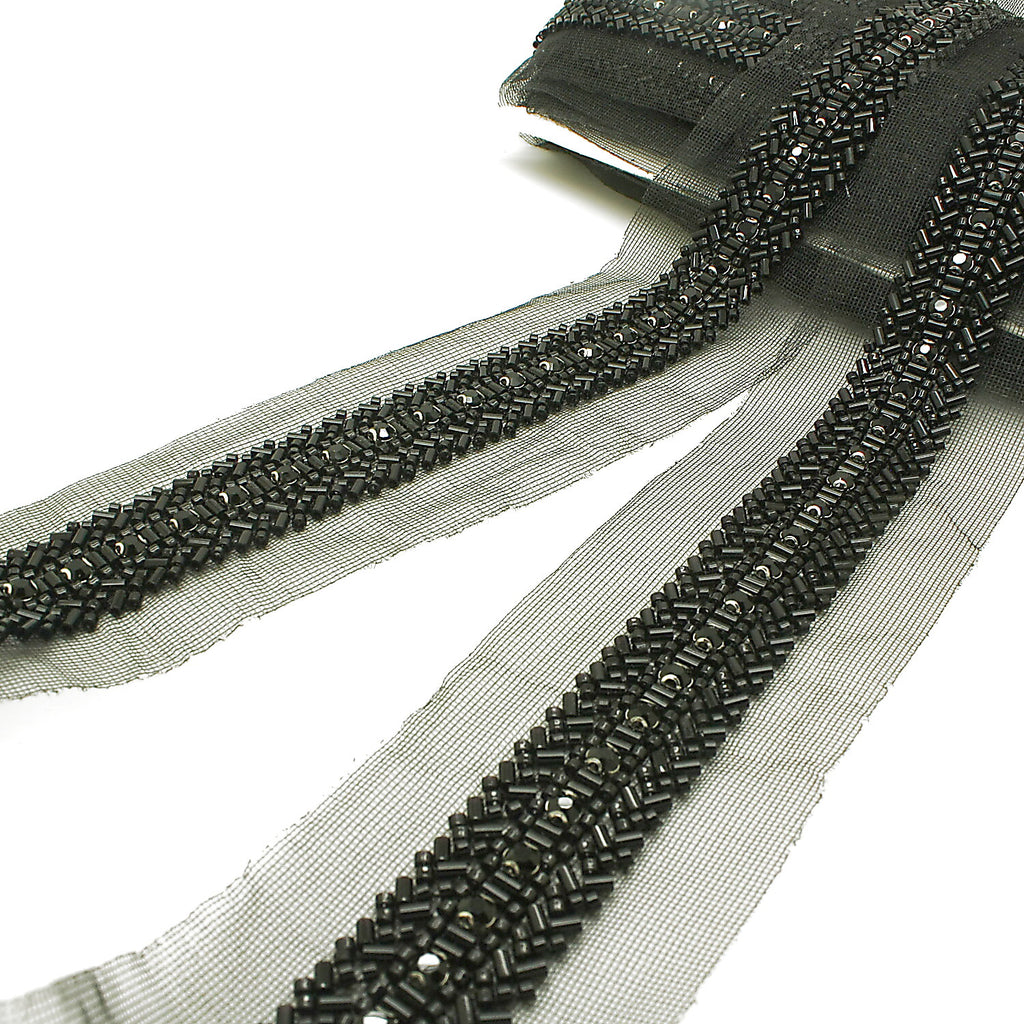 BLACK BEADED CRYSTAL TRIM - sarahi.NYC