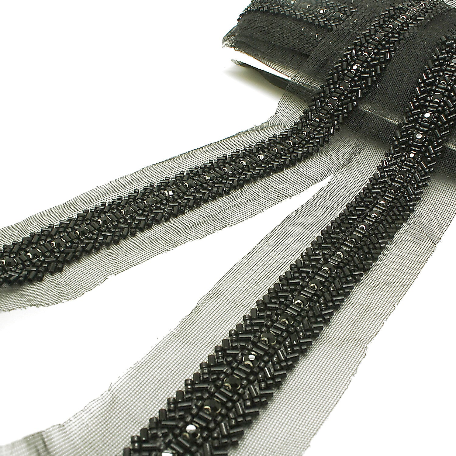 BLACK BEADED CRYSTAL TRIM - sarahi.NYC