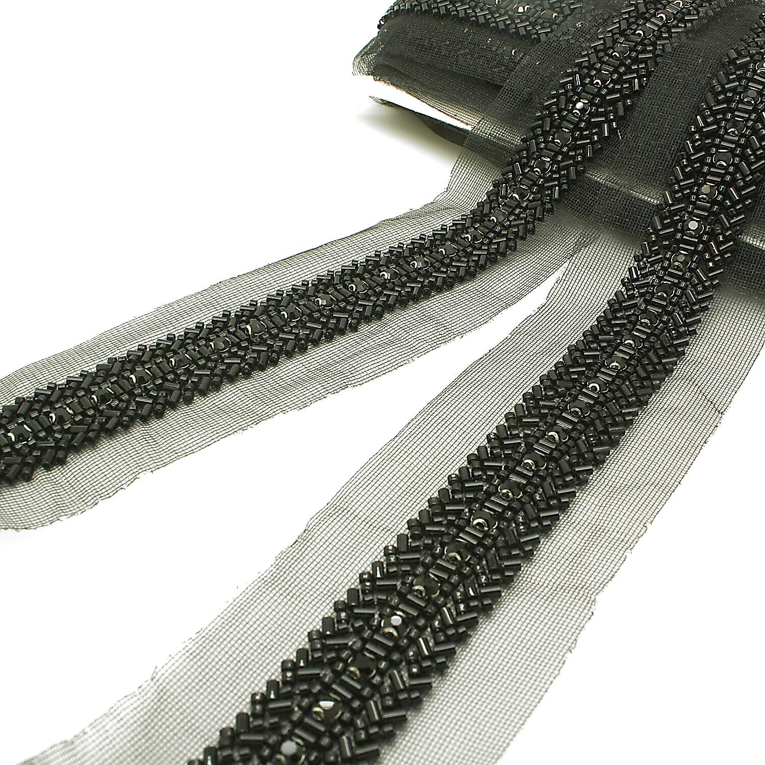 BLACK BEADED CRYSTAL TRIM - sarahi.NYC