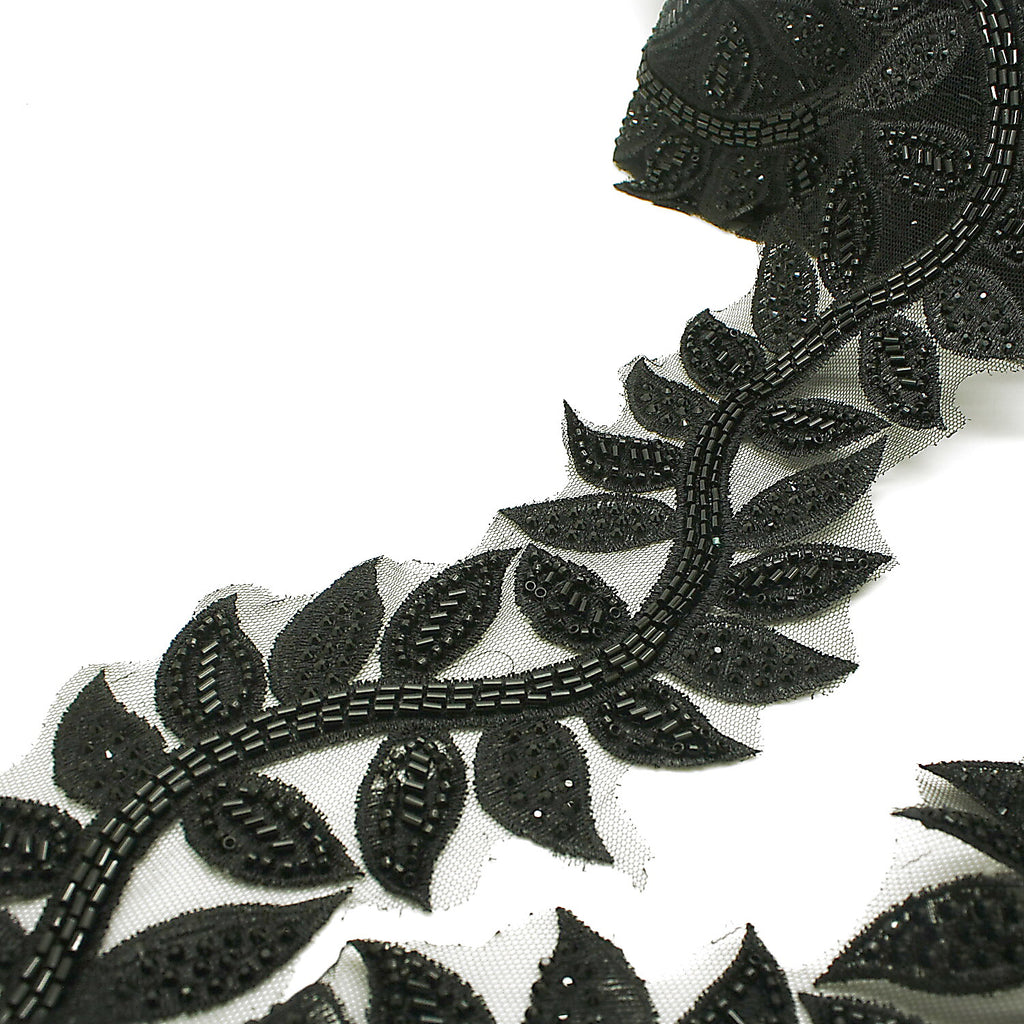 BLACK BEADED LEAF TRIM - sarahi.NYC