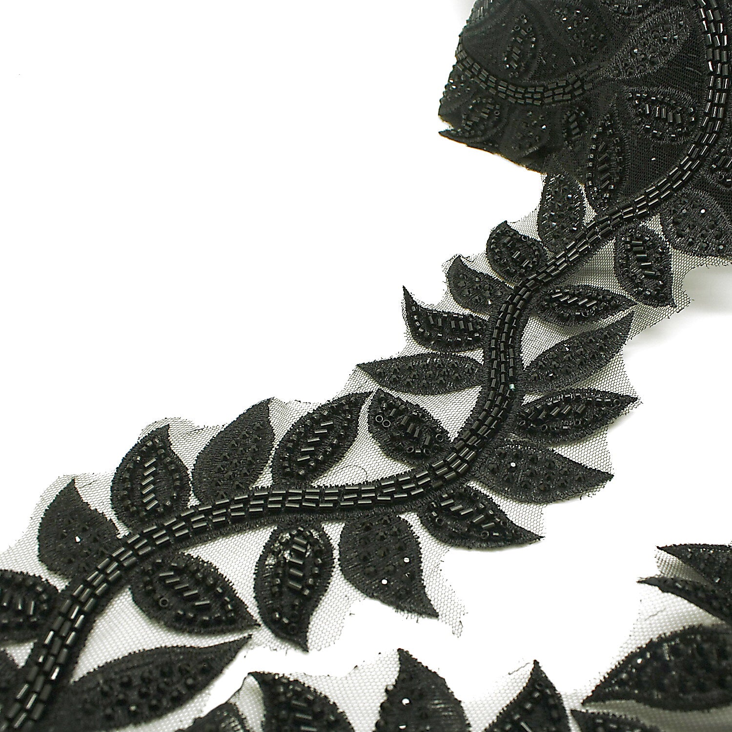 BLACK BEADED LEAF TRIM - sarahi.NYC