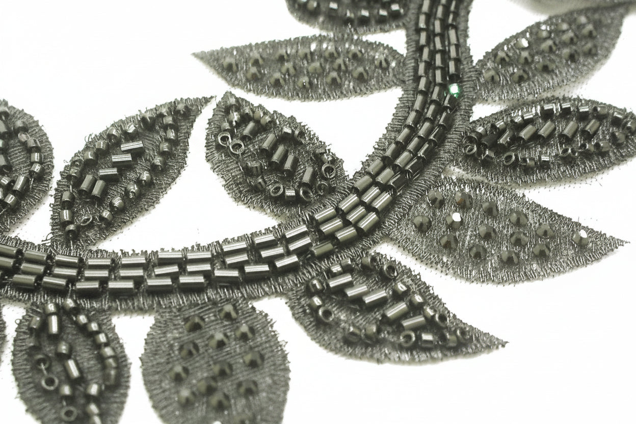 BLACK BEADED LEAF TRIM - sarahi.NYC