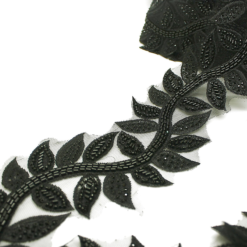 BLACK BEADED LEAF TRIM - sarahi.NYC