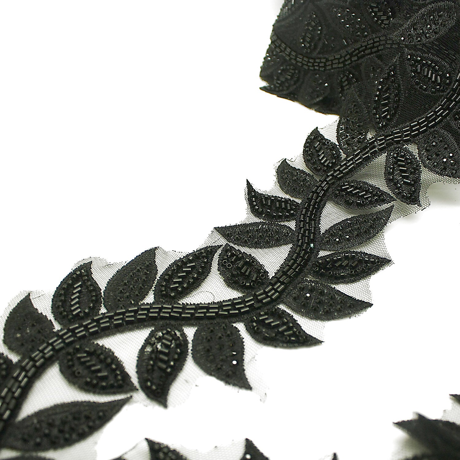 BLACK BEADED LEAF TRIM - sarahi.NYC
