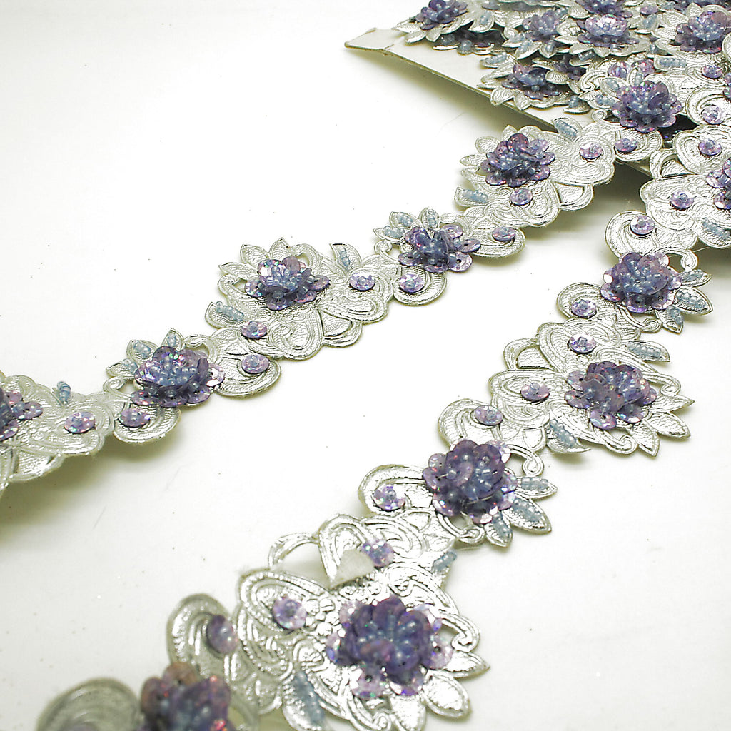 LILAC SILVER RHINESTONE BEADED TRIM - sarahi.NYC