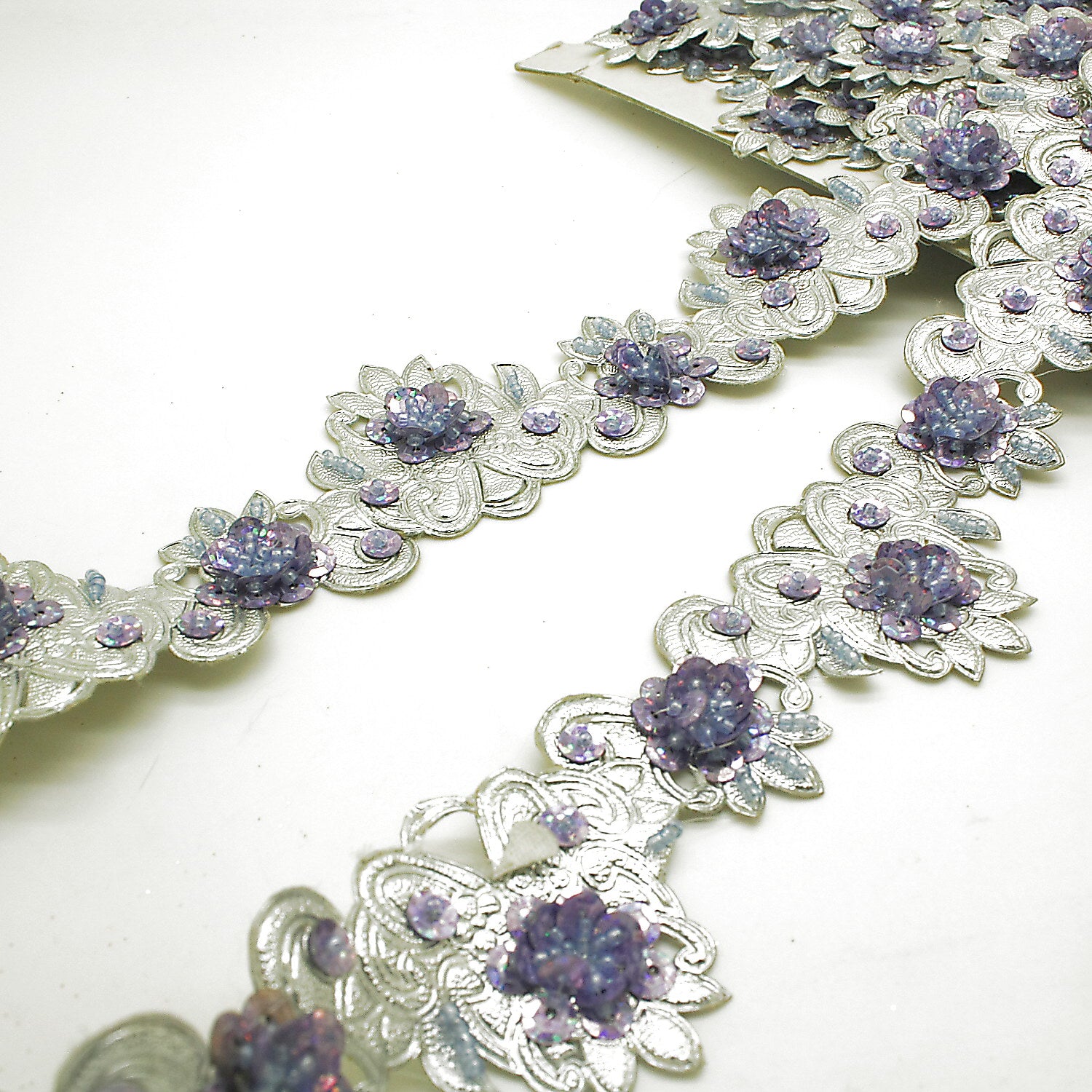 LILAC SILVER RHINESTONE BEADED TRIM - sarahi.NYC
