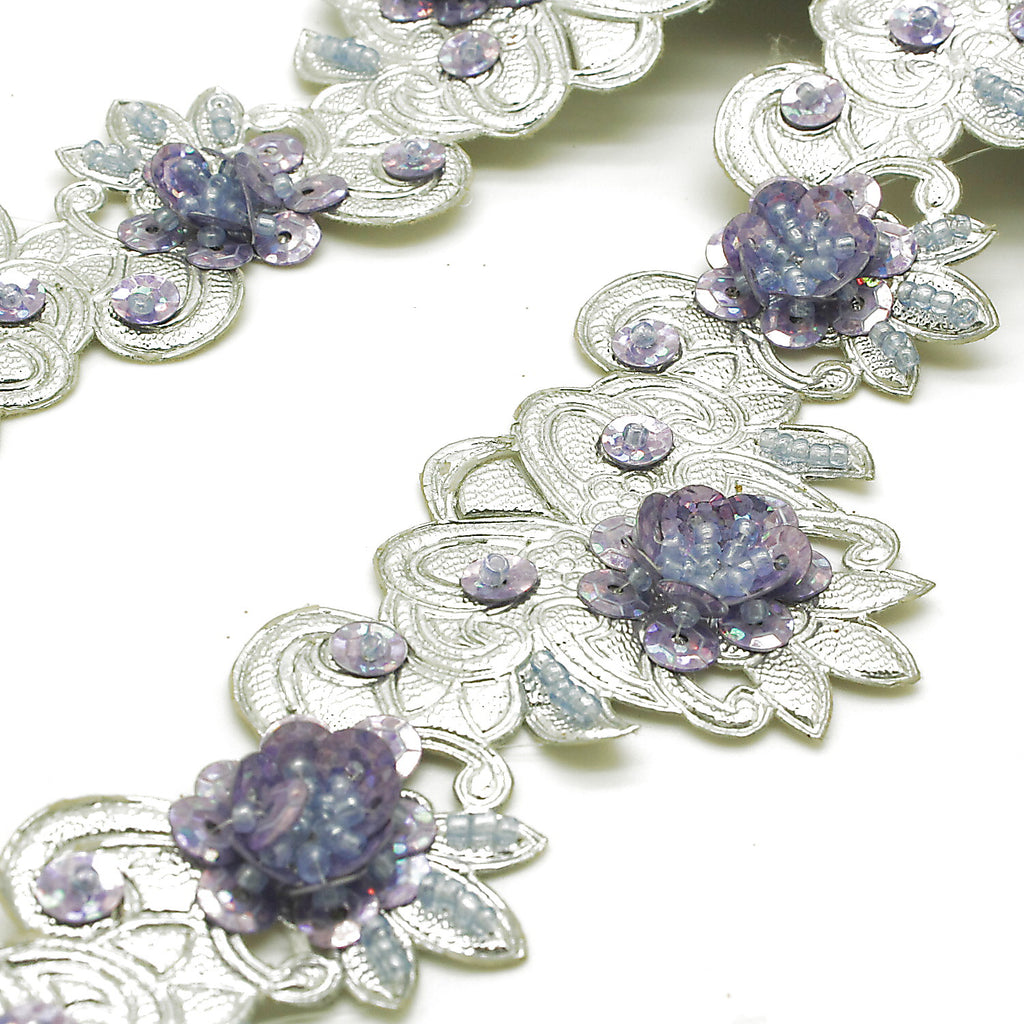 LILAC SILVER RHINESTONE BEADED TRIM - sarahi.NYC