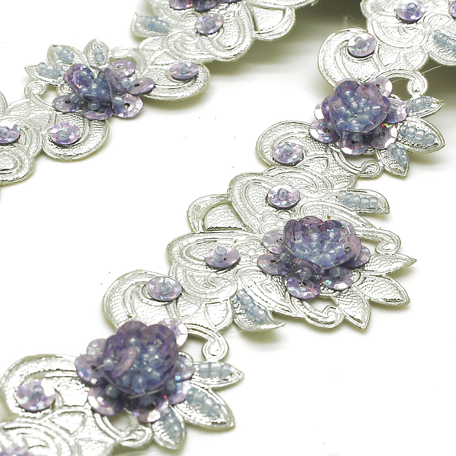 LILAC SILVER RHINESTONE BEADED TRIM - sarahi.NYC