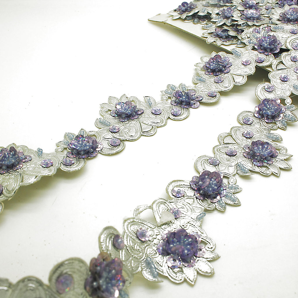 LILAC SILVER RHINESTONE BEADED TRIM - sarahi.NYC