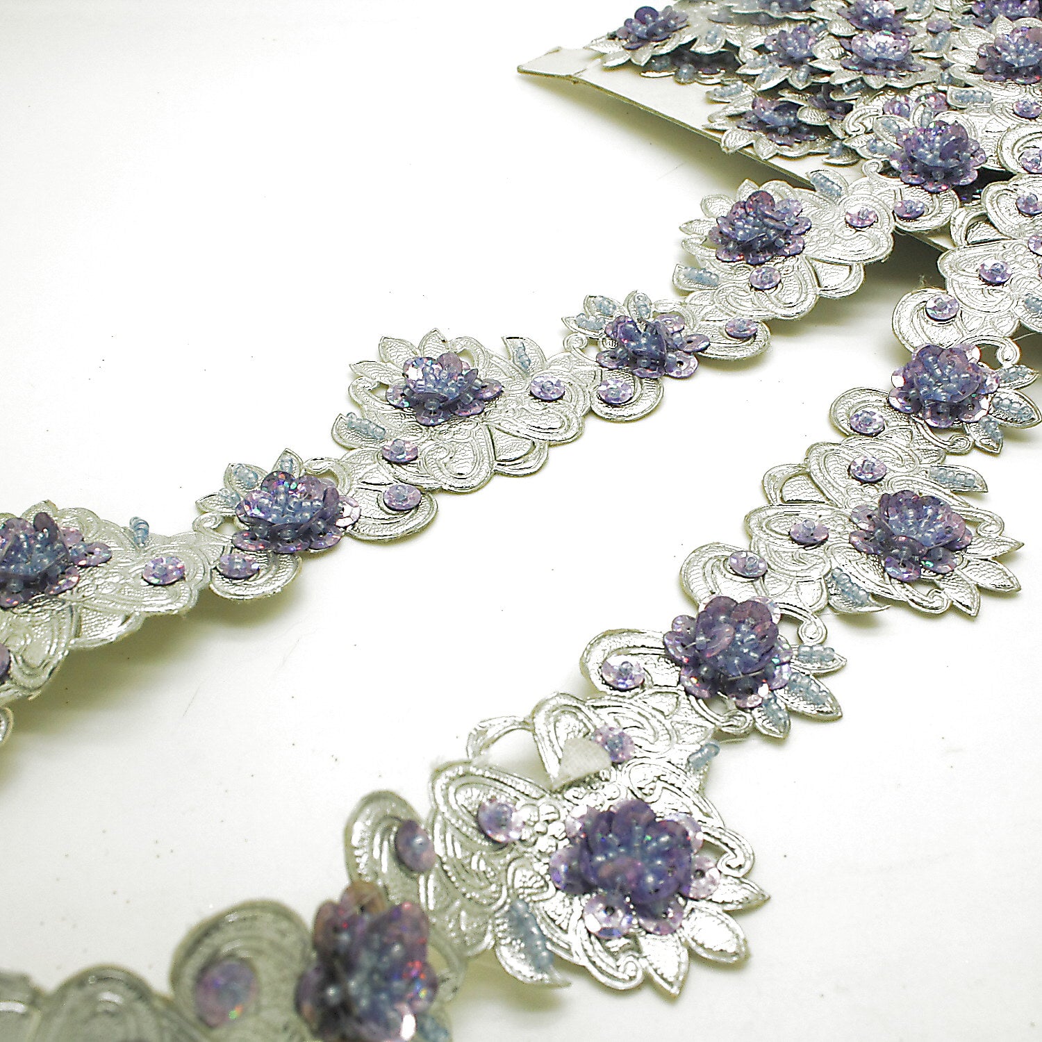 LILAC SILVER RHINESTONE BEADED TRIM - sarahi.NYC