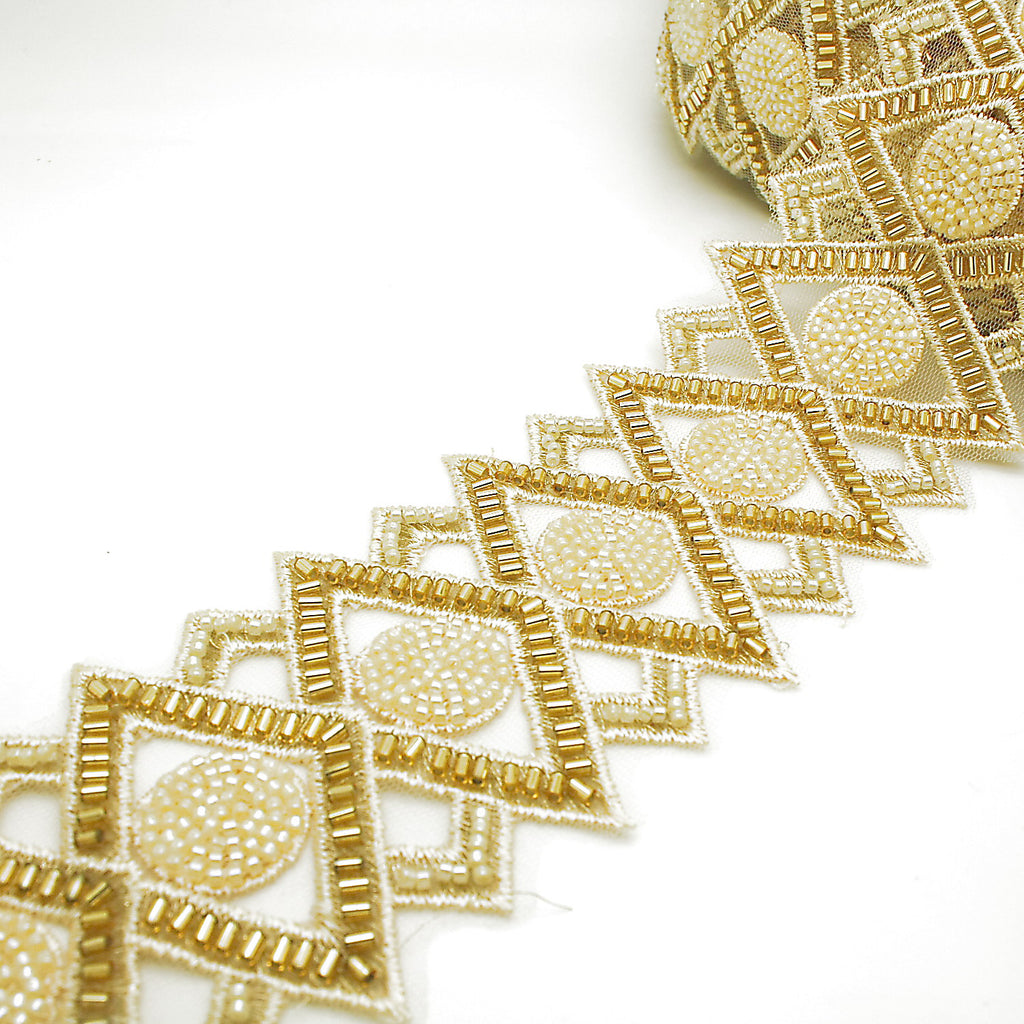 GOLD BEADED NET TRIM - sarahi.NYC