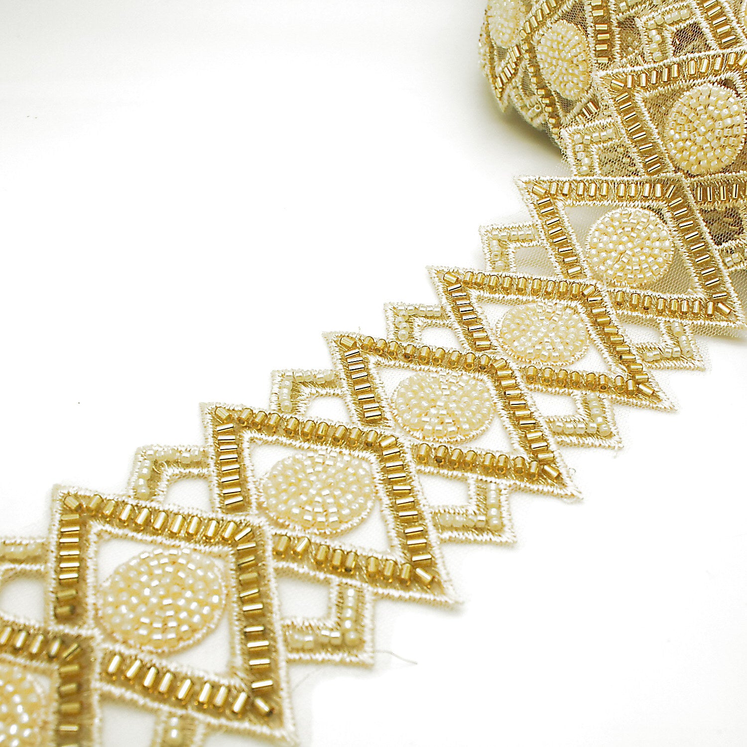 GOLD BEADED NET TRIM - sarahi.NYC