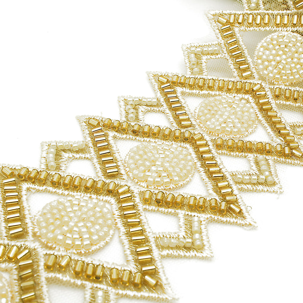 GOLD BEADED NET TRIM - sarahi.NYC