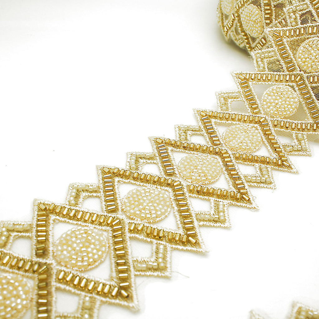GOLD BEADED NET TRIM - sarahi.NYC