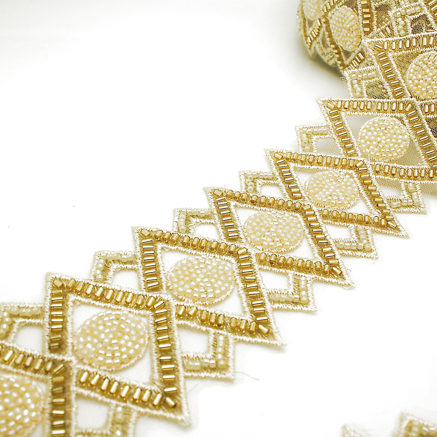GOLD BEADED NET TRIM - sarahi.NYC