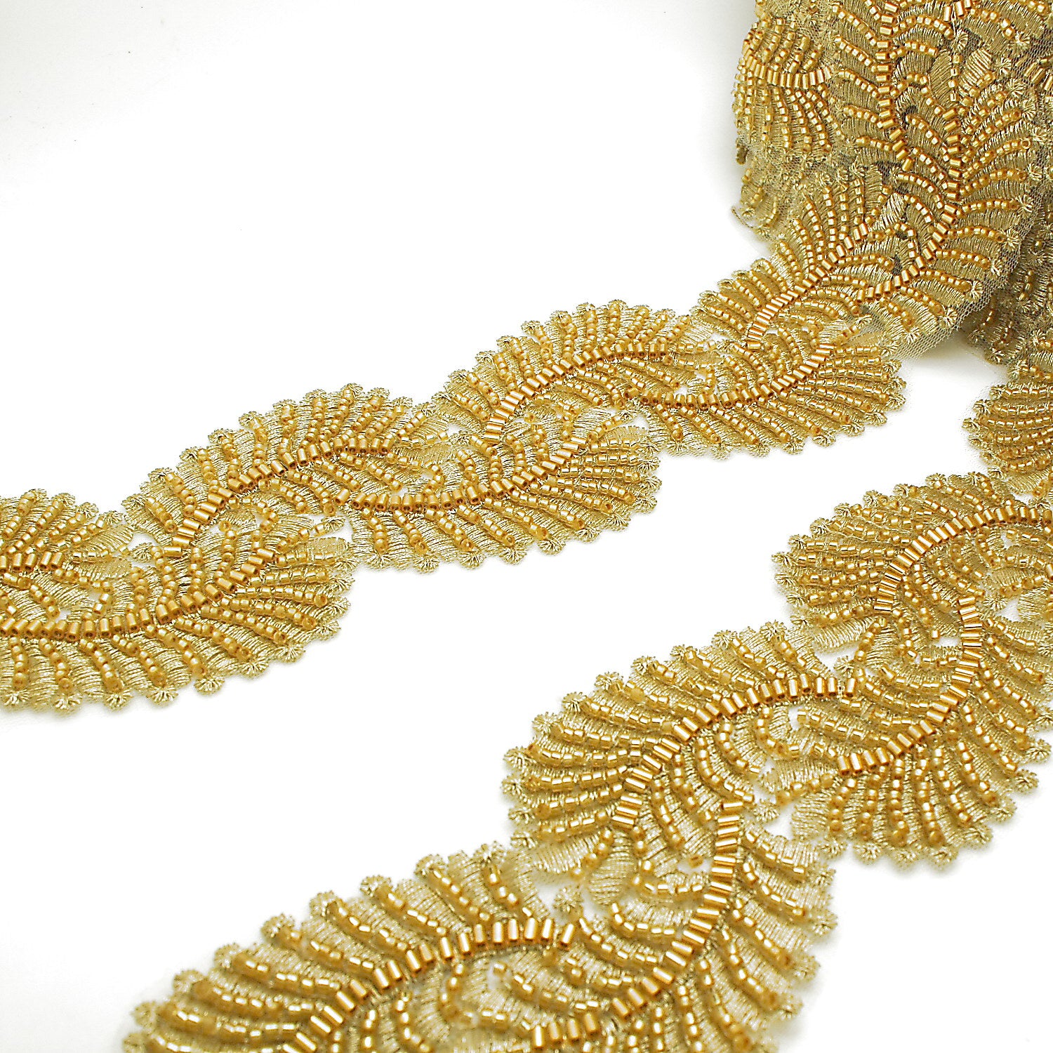 GOLD BEADED NET TRIM - sarahi.NYC