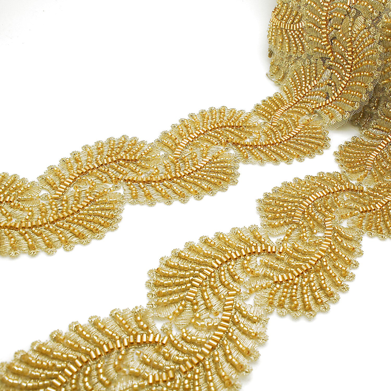 GOLD BEADED NET TRIM - sarahi.NYC