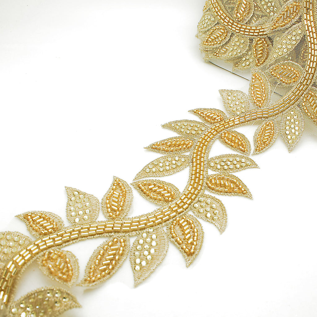 GOLD BEADED NET TRIM - sarahi.NYC