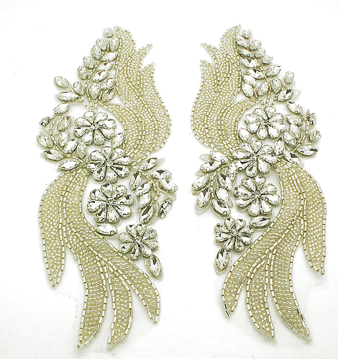 SILVER BEADED NET APPLIQUE PAIR - sarahi.NYC