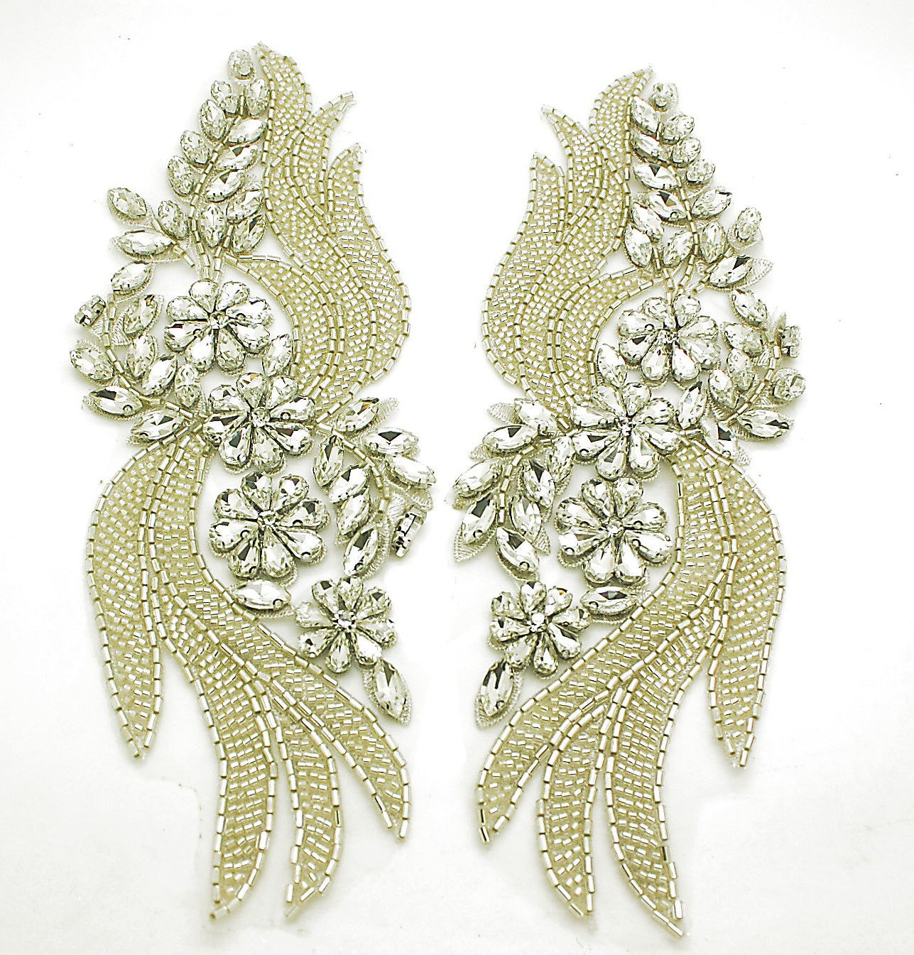 SILVER BEADED NET APPLIQUE PAIR - sarahi.NYC