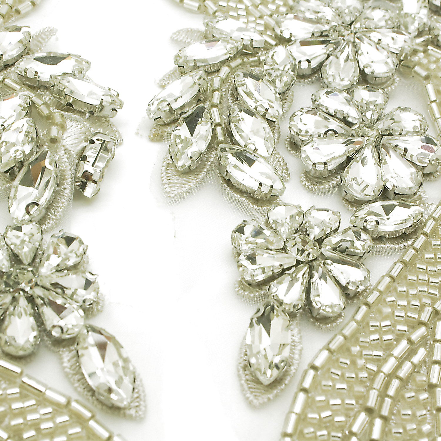 SILVER BEADED NET APPLIQUE PAIR - sarahi.NYC