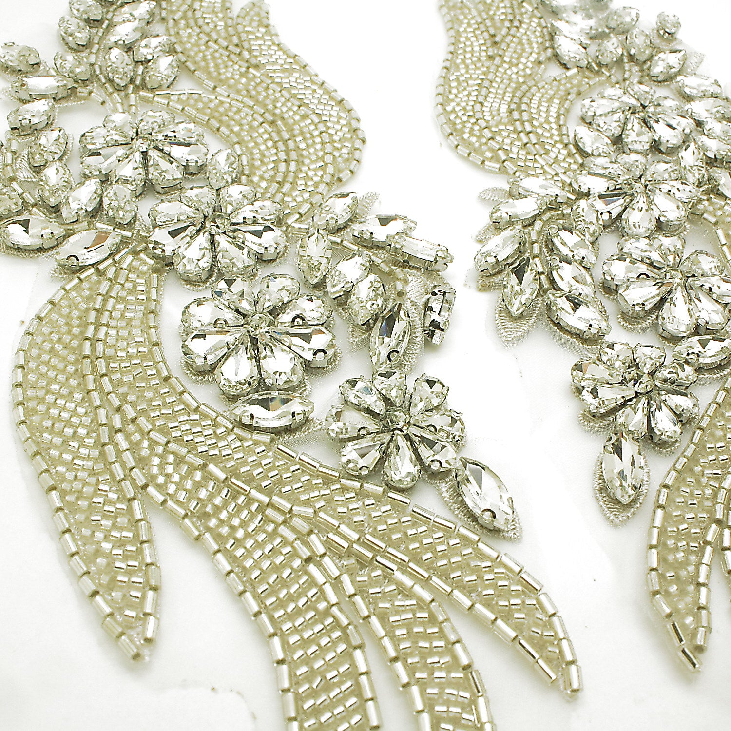 SILVER BEADED NET APPLIQUE PAIR - sarahi.NYC