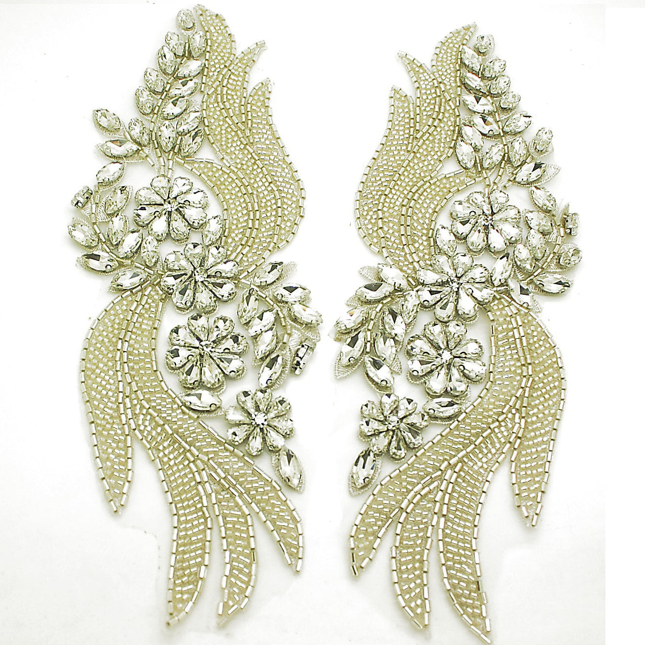 SILVER BEADED NET APPLIQUE PAIR - sarahi.NYC